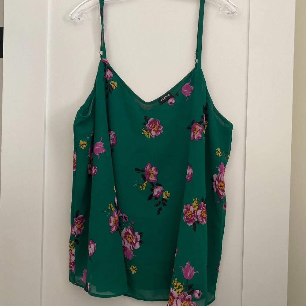 [#22] Size 2X / Torrid Spaghetti Strap Top / Green Floral